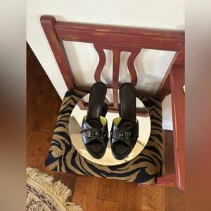 Cole Haan black leather slide on heels, Size 9